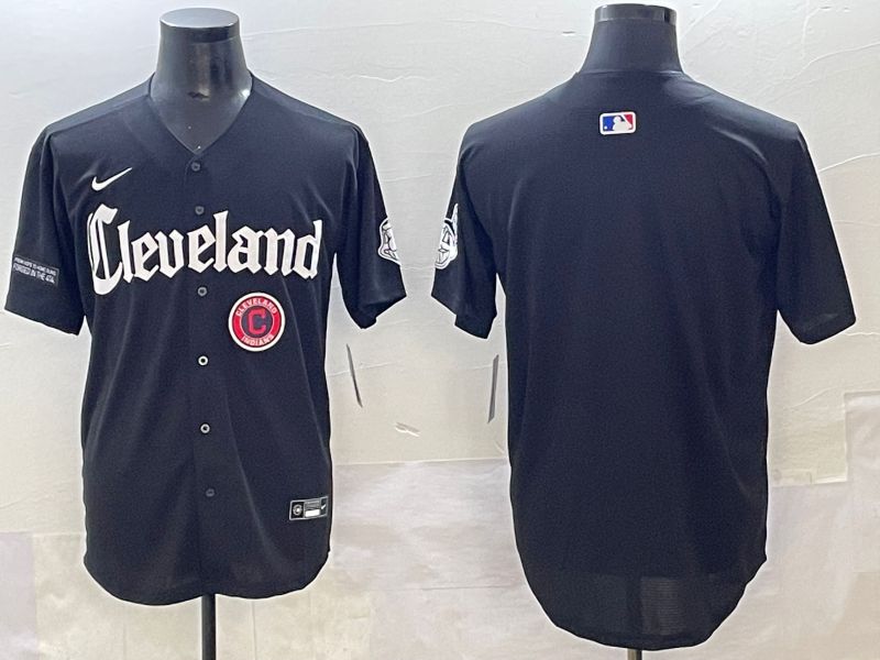 Men 2025 Cleveland Indians Blank Black Five generations Joint Name Nike MLB Jersey style 5->cleveland indians->MLB Jersey
